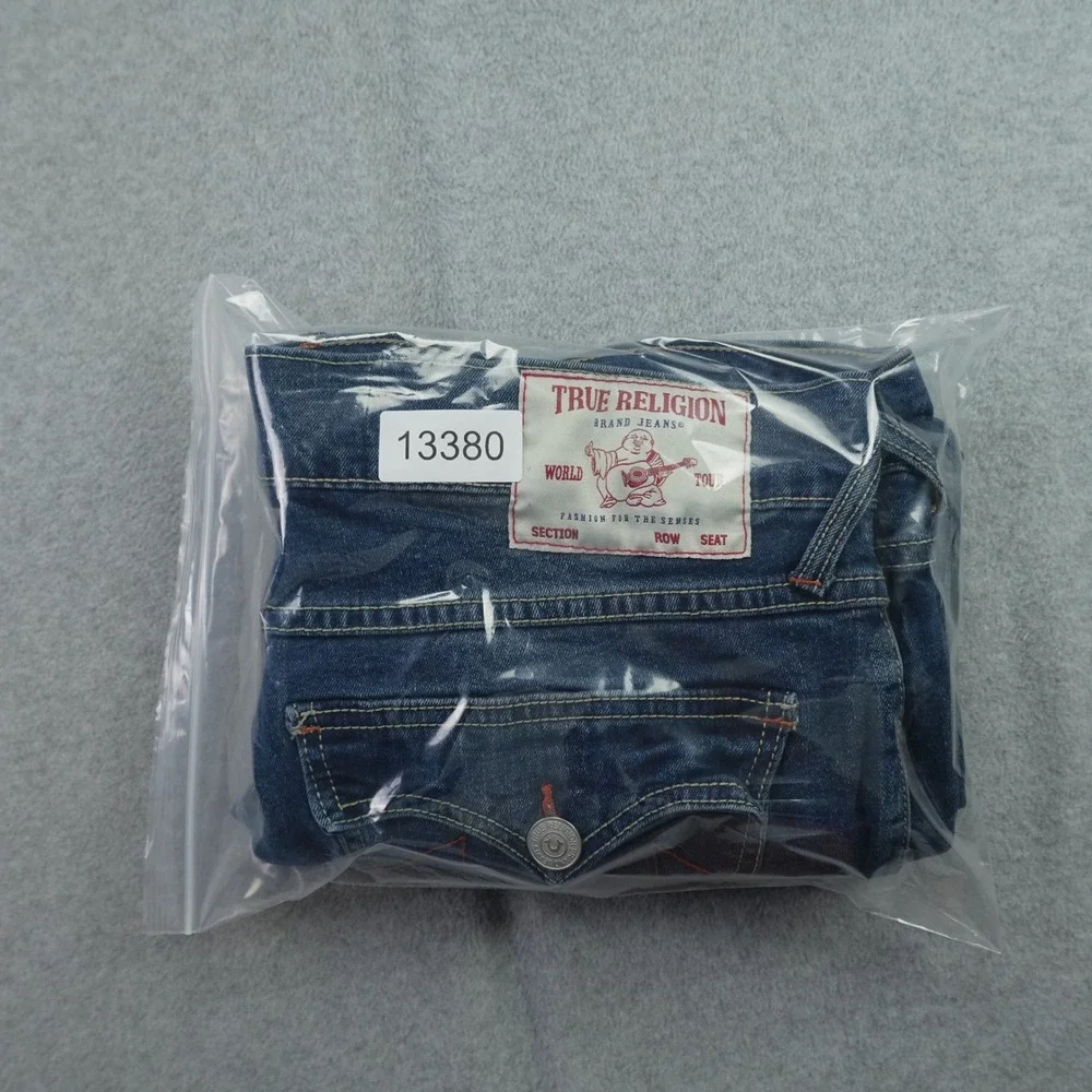 True Religion Jeans Mens 34 Blue Geno Relaxed Slim SN Flap Medium Wash